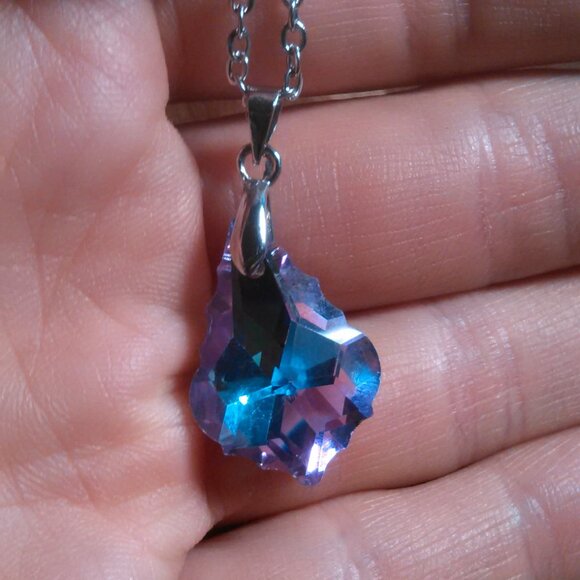 Mystic Color Crystal Baroque Brass Pendant Stainless Steel Necklace - Picture 5 of 16